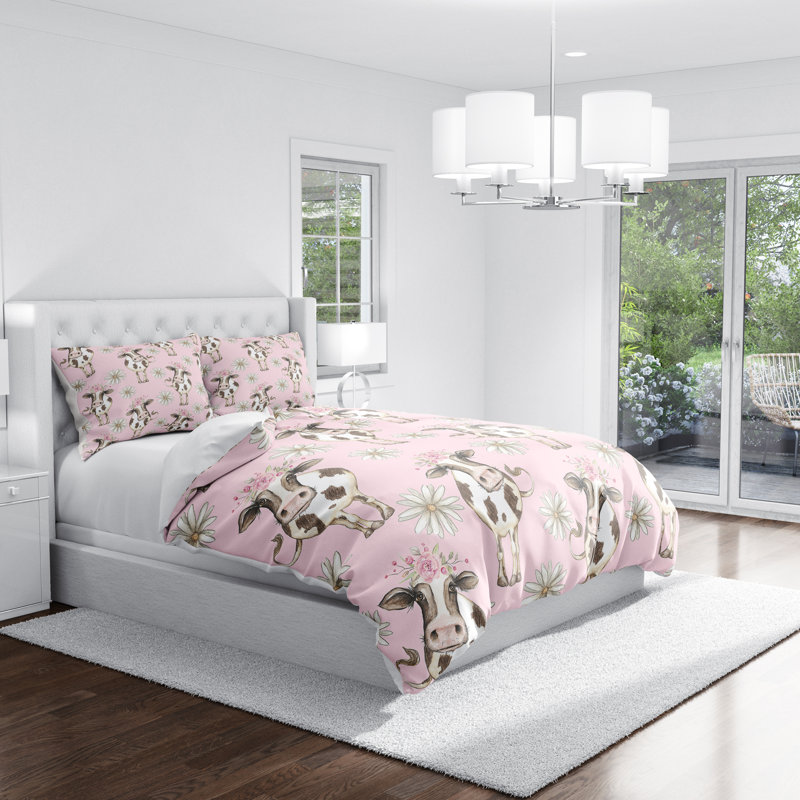  Ensemble de housse de couette Cow and Daisy, Housse de couette grand + 2 taies décoratives