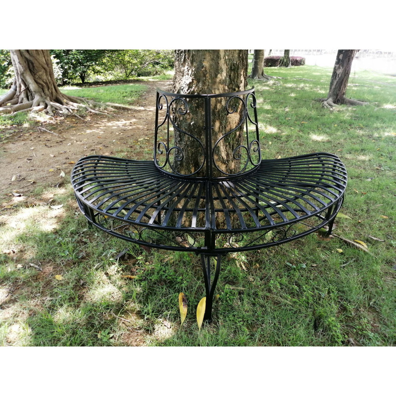 Metal Semi-Circle Tree-Wrap Bench, Black