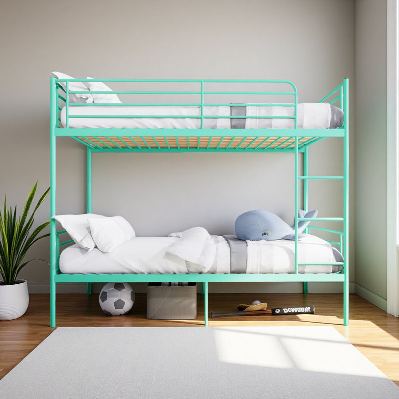 Bunk Bed With Ladder And High Guardrail,Twin Over Twin Size, Green
