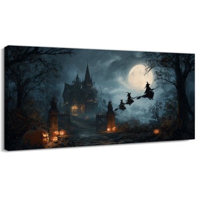 Décoration murale d'Halloween automnale, tableaux d'Halloween, style manoir gothique, toile murale d'Halloween, images de sorcières effrayantes, décoration murale pour salon, entrée, salle à manger, 50 x 100 cm