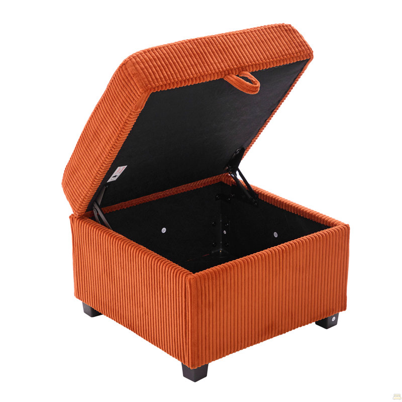 Canapé modulaire en L avec rangement coulissant, repose-pieds et coussins 3 places avec chargement USB, Orange