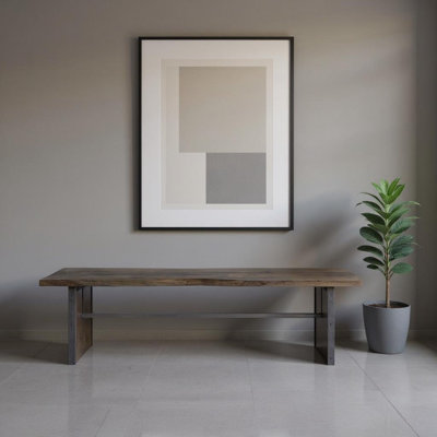  Banc de salle à manger rectangulaire en bois de manguier brun avec base en métal