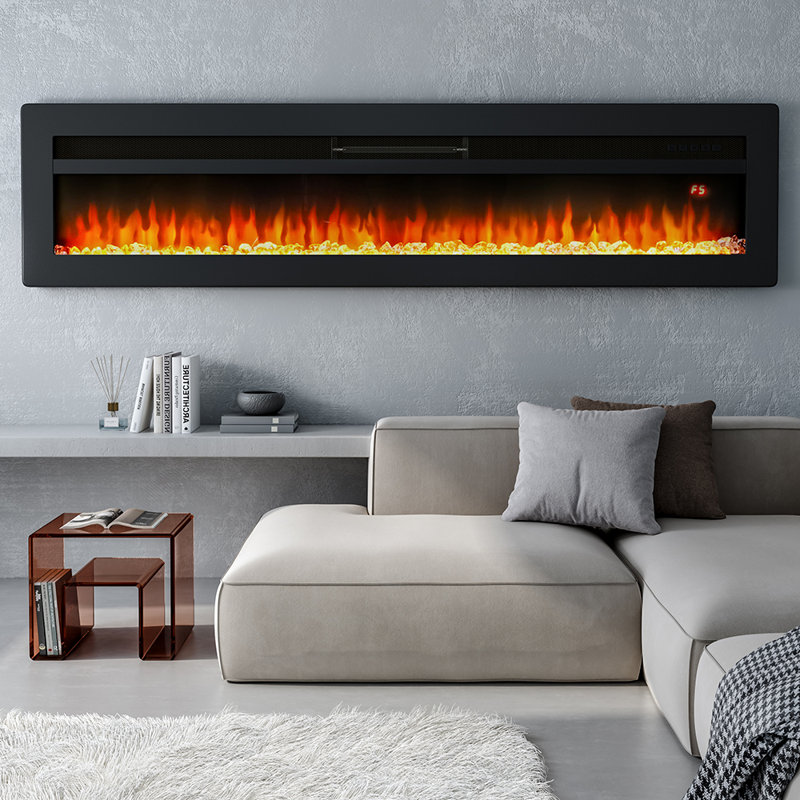 Wyndham Electric Fireplace with Adjustable Flames, Wall Mounted or Freestanding, Black, 32.7cm H x 152.4cm W x 14.6cm D