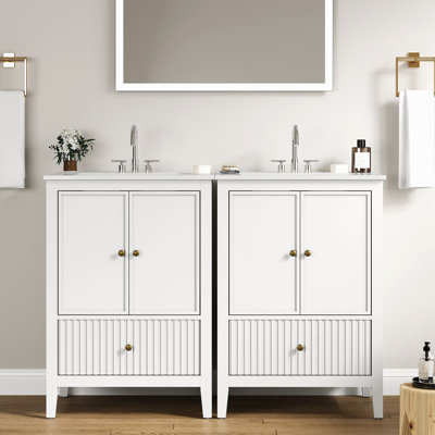 Ensemble de meuble-lavabo 24 po avec lavabo, meuble-lavabo avec portes et tiroirs, meuble-lavabo moderne avec surface peinte, blanc