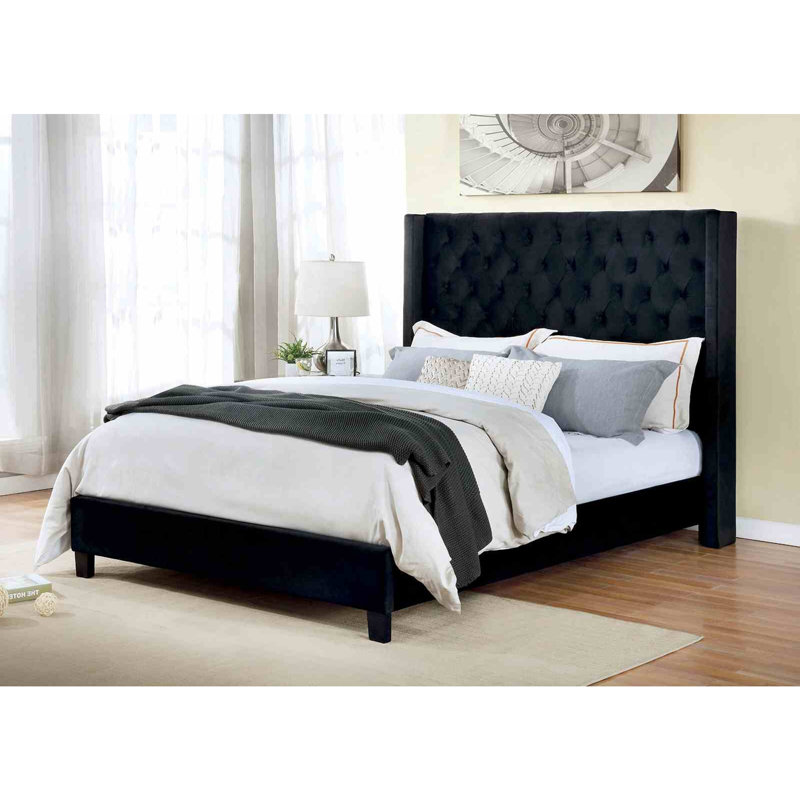 Lit rembourré de style contemporain, Full, Black