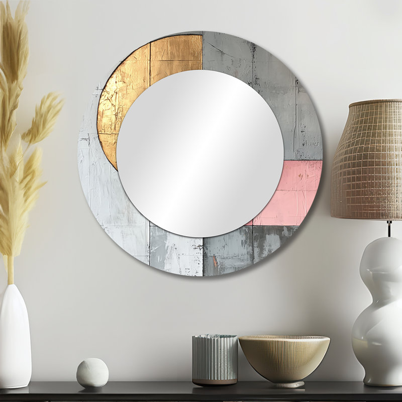 Géométrique doré rose et gris Pure Form X - miroir moderne pour décoration murale - imprimé sur métal, 23 po x 23 po