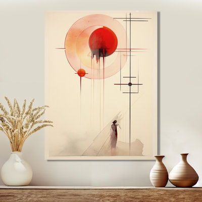 Lune rouge, géométrie rétro, art mural abstrait