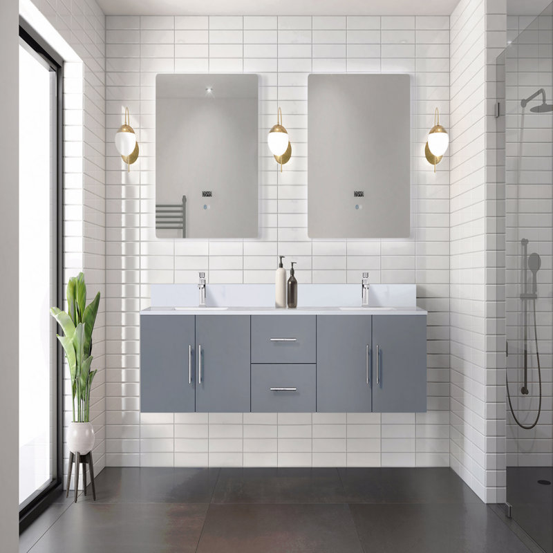 Ensemble de meuble-lavabo double 80 po x P 22 po avec plateau en marbre de culture et robinet, Gris, 80"
