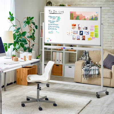 Large Rolling White Board Easel On Wheel, Maxtek 48X32 Inches Double-Sided Mobile Whiteboard, Reversible Magnetic Dry Erase Board Easel Standing Whiteboard On Wheels For Home Office Classroom