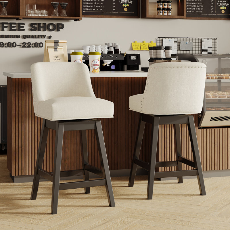 Tabouret de bar pivotant à 360 ° avec pieds et repose-pieds en bois massif, Beige