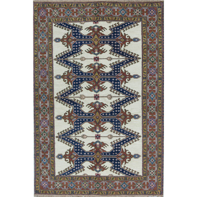 Tapis bleu et brun noué à la main de haute qualité
