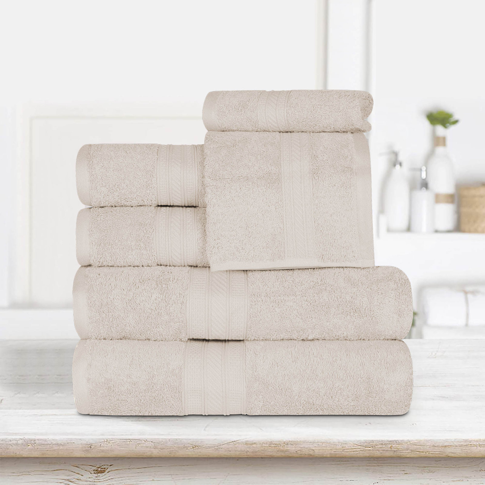 Glenlee 700GSM Long Staple Combed Cotton 6-Piece Towel Set, Ivory