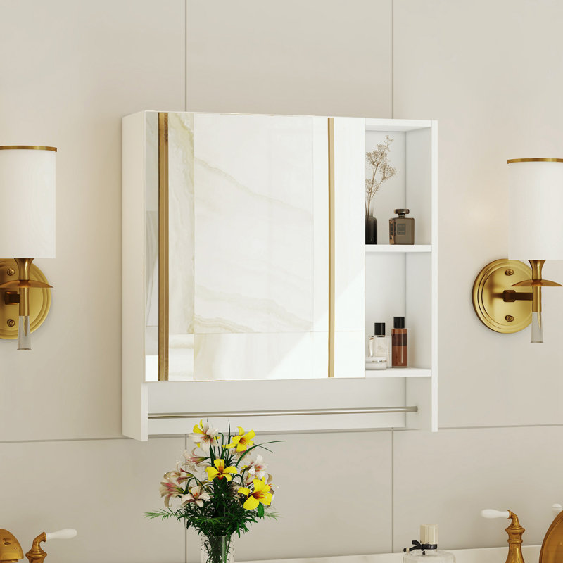 Armoire de toilette murale avec tablettes et porte-serviettes, Blanc