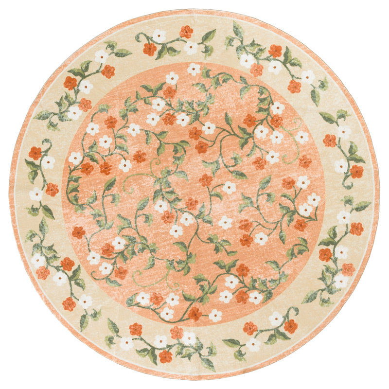 Tapis floral lavable à la machine à performance de 195 cm MSRW, Rond 6 pi