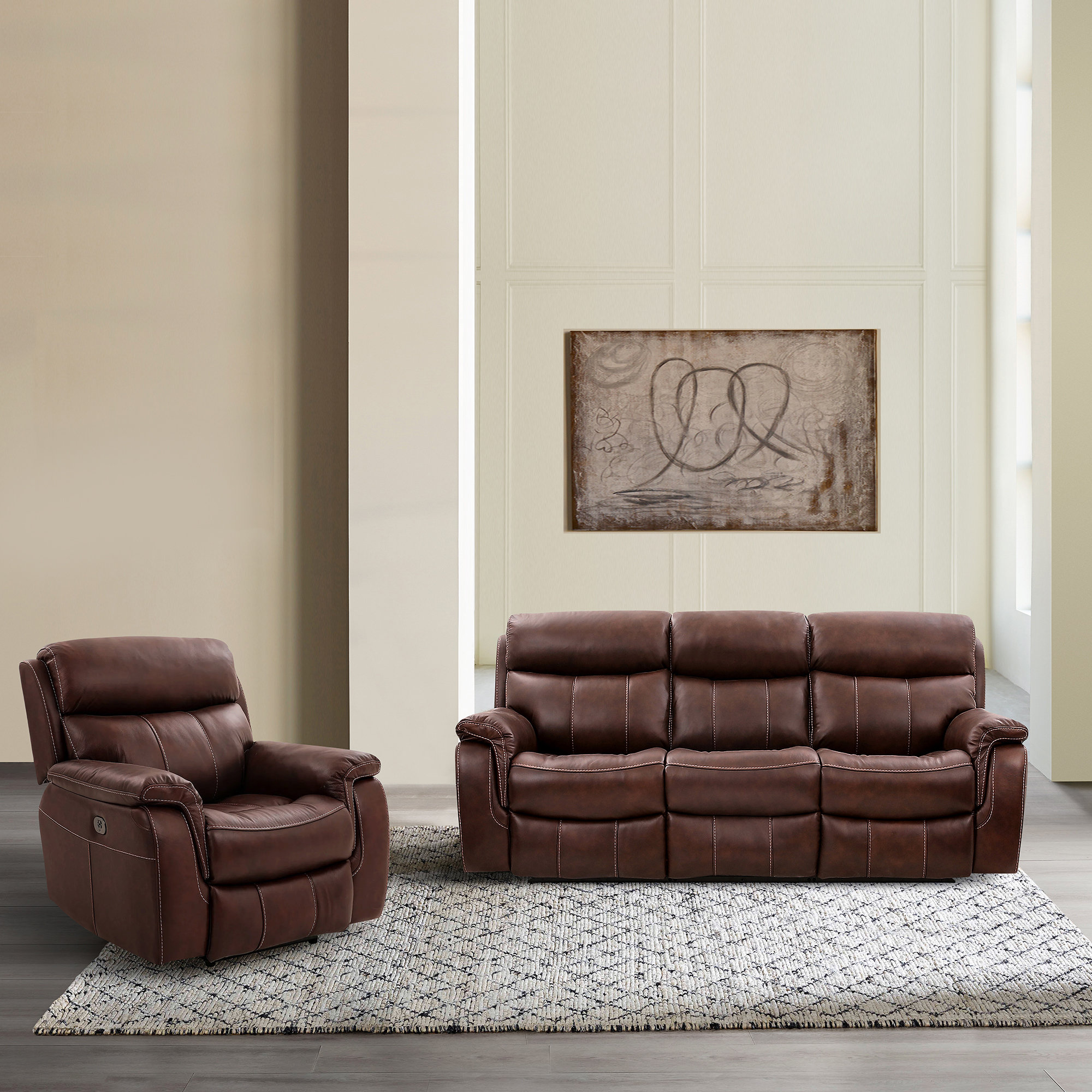 Leather Sofa Set Recliner Royal Oak Brown Piece Leather