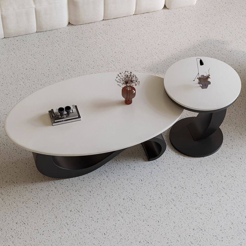 Table basse ovale moderne et minimaliste, H 17,7 po x l 55 po x P 29,5 po, Blanc