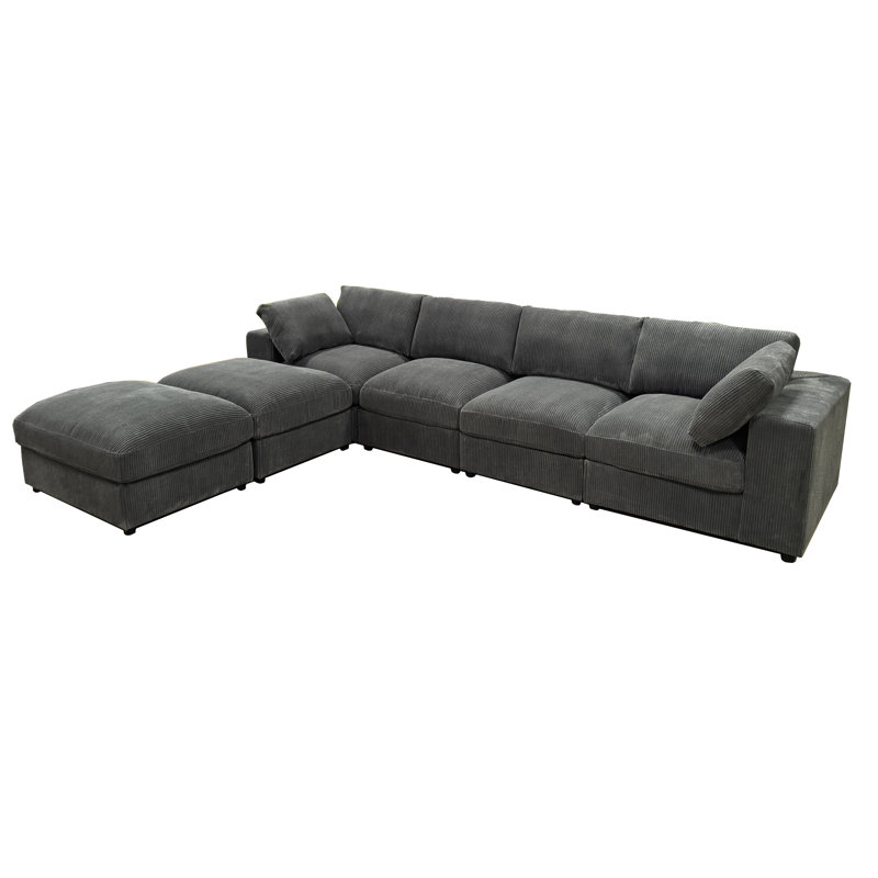 Corduroy U-Shaped Sectional, Dark Gray Corduroy