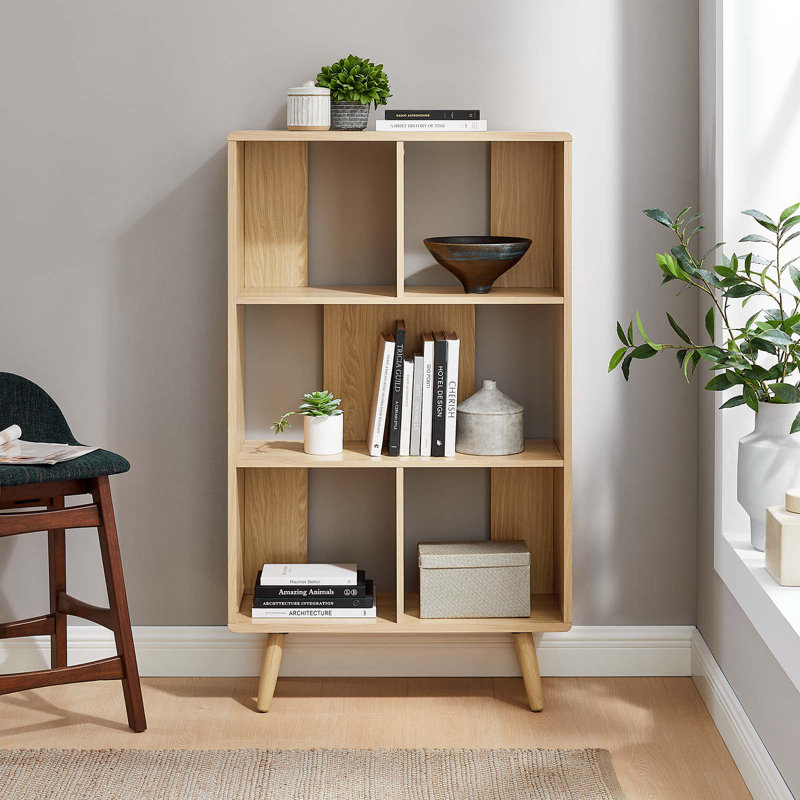 Modway Transmit 5 Shelf Wood Grain Bookcase, Oak