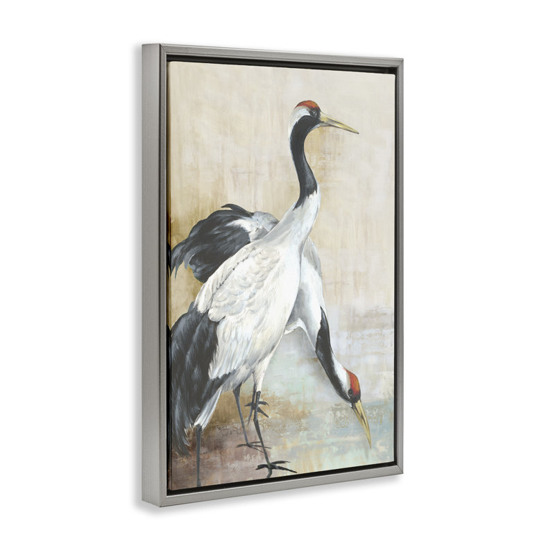 «Crane Duo at Riverside», toile flottante encadrée par Eli Jones, Cadre flottant gris lustré, H 31 po x l 21 po