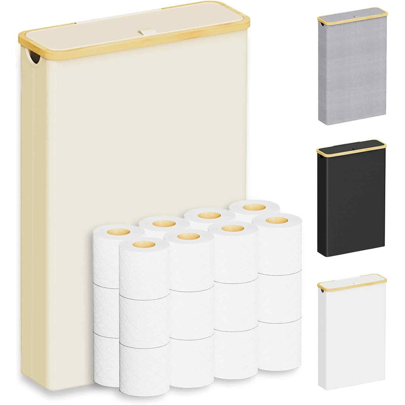 Extra Large Toilet Paper Storage with Lid, Holds Up to 24 Regular Rolls or 18 Mega Rolls, Slim Toilet Paper Basket Bin Container, Bathroom Accessories Organizer