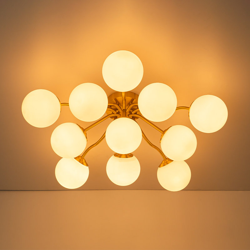 Honniball Frosted Glass Globe Sputnik Semi-flush Mount, 11 Lights, Gold