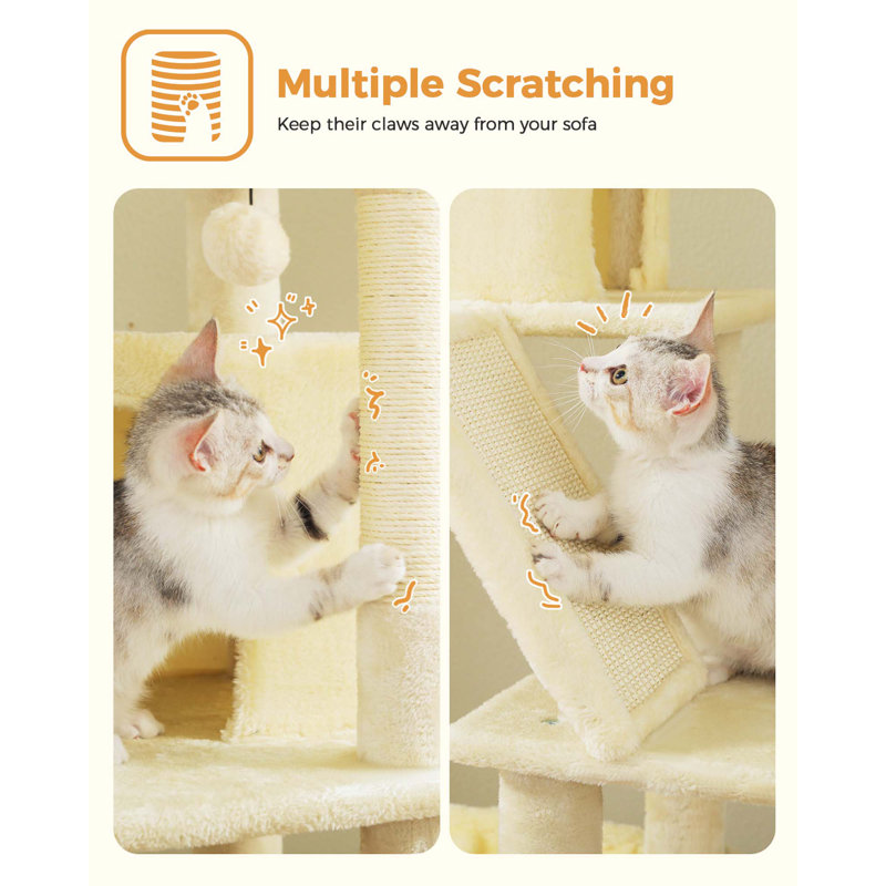 71" Beige Multi-Level Cat Tree with Sisal Posts and Hammock