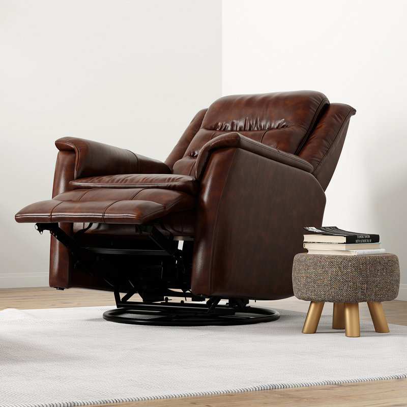 Global Home Swivel Glider Recliner With Manual Footrest In Brazil Cognac