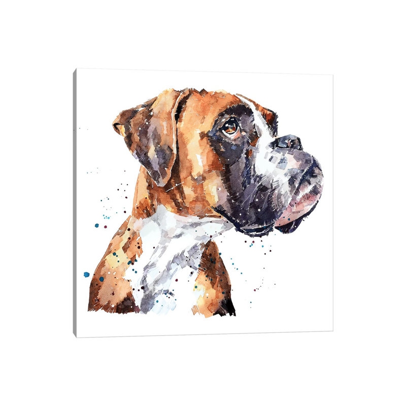 « German boxer » par Edwatercolours-impression, Pas de tapis, H 26 po x l 26 po x P 1,5 po, Toile tendue