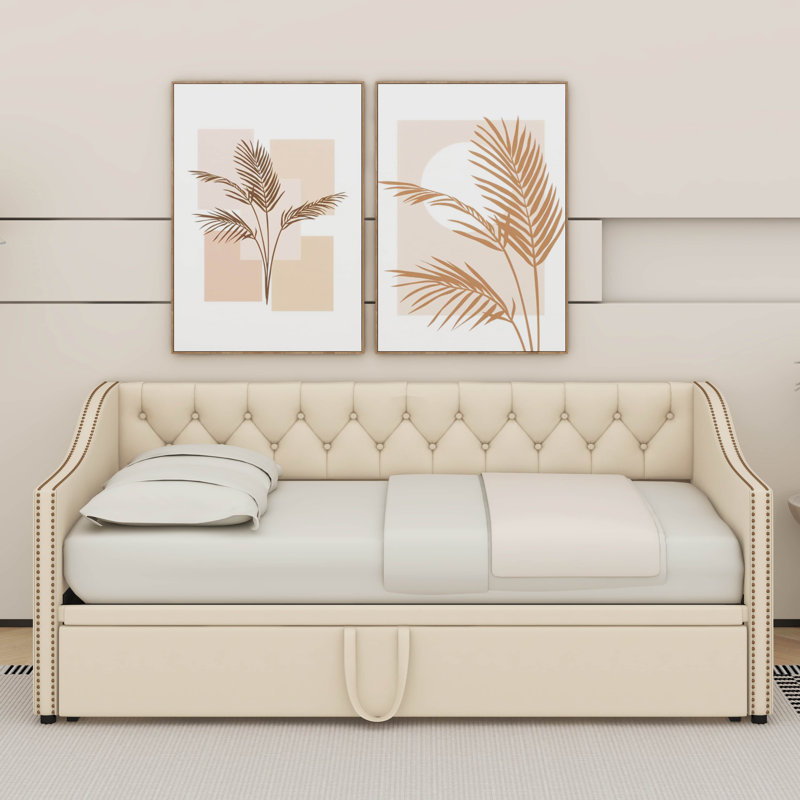 Lit de jour simple rembourré avec couchette, Beige