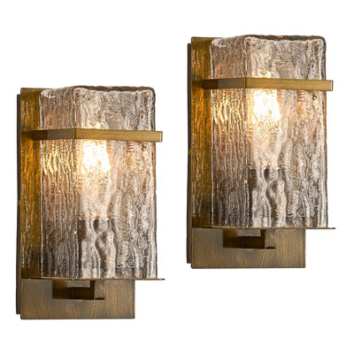 2-Pack Outdoor Wall Light,Vintage Gold Exterior Lighting Fixture with Glass Shades,8.7“H Waterproof Porch Sconce for Garage