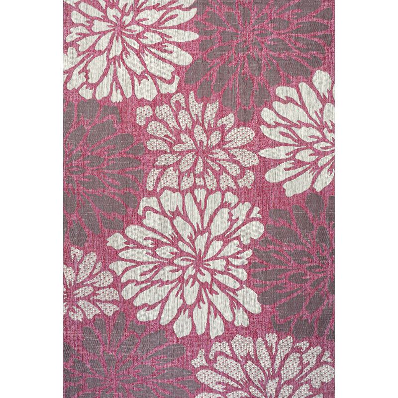 Zinnia Modern Floral Textured Weave Fuchsia/Light Gray Indoor/Outdoor Rug, Rectangle 3'1" x 5'