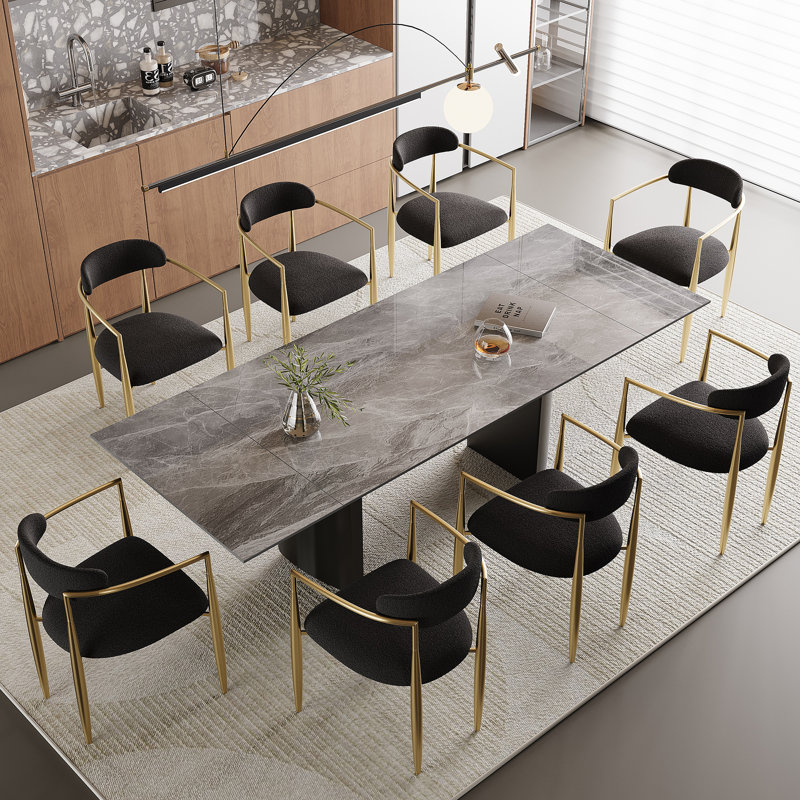 Ensemble de table de salle à manger 9 pièces Myrasol avec table de salle à manger extensible en fritté de 94,48 po avec 8 chaises en tissu