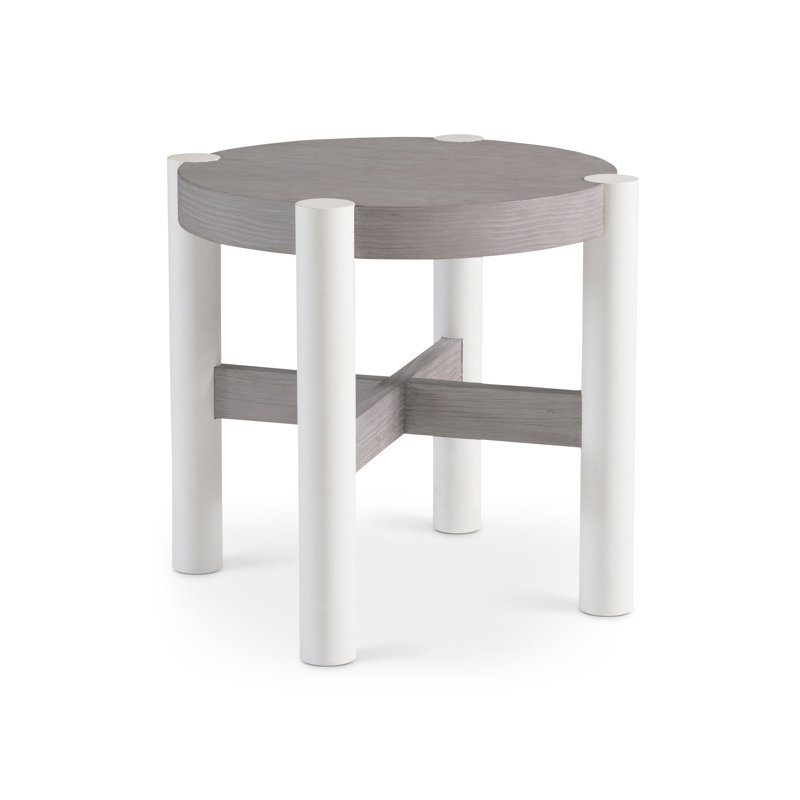 Beige Round Wood Contemporary Side Table