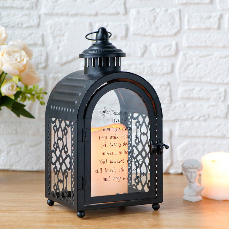 11.22'' H Metal Tabletop Lantern with Candle Included, Black