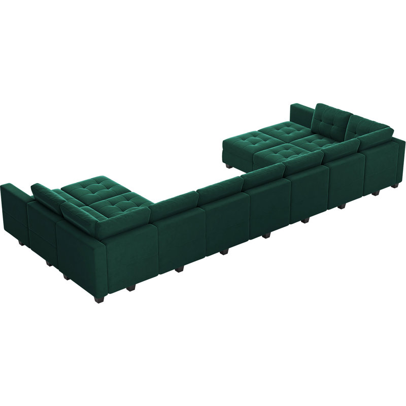 Soneson Velvet Sectional Reversible, Dark Green Velvet