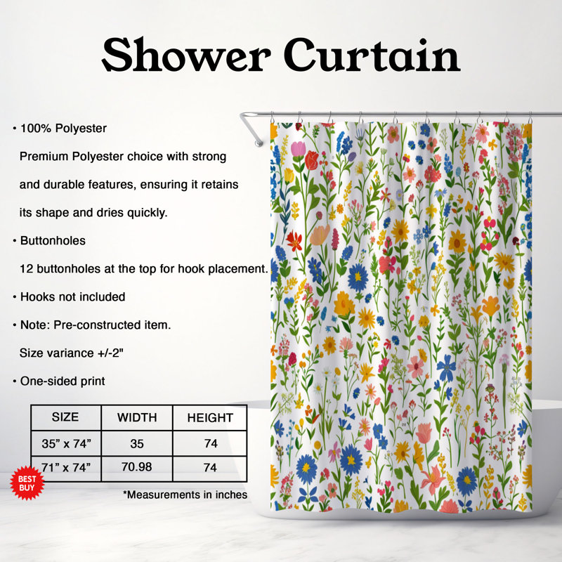 New Flora - Premium Shower Curtain, 74"H x 71"W