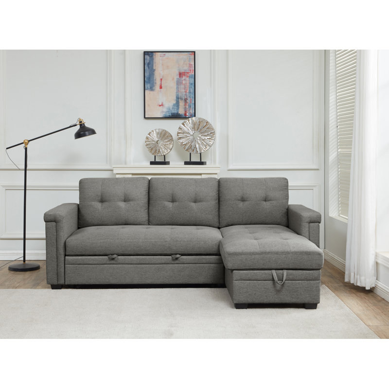 Raiyna Upholstered L-Shaped Sectional Reversible, Dark Gray Polyester Blend