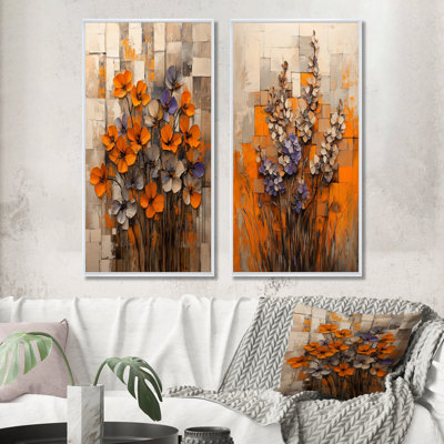 Blooming Autumn Rhododendron géométrique Horizon I - Art sur toile floral, 2 panneaux