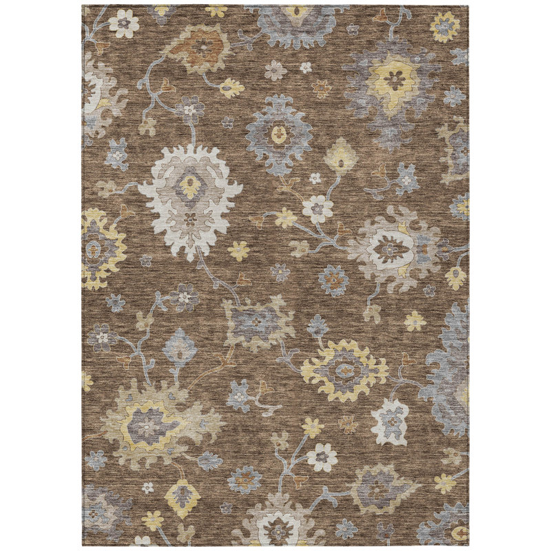 Washable Damask Indoor / Outdoor Rug, Rectangle 9' x 12'