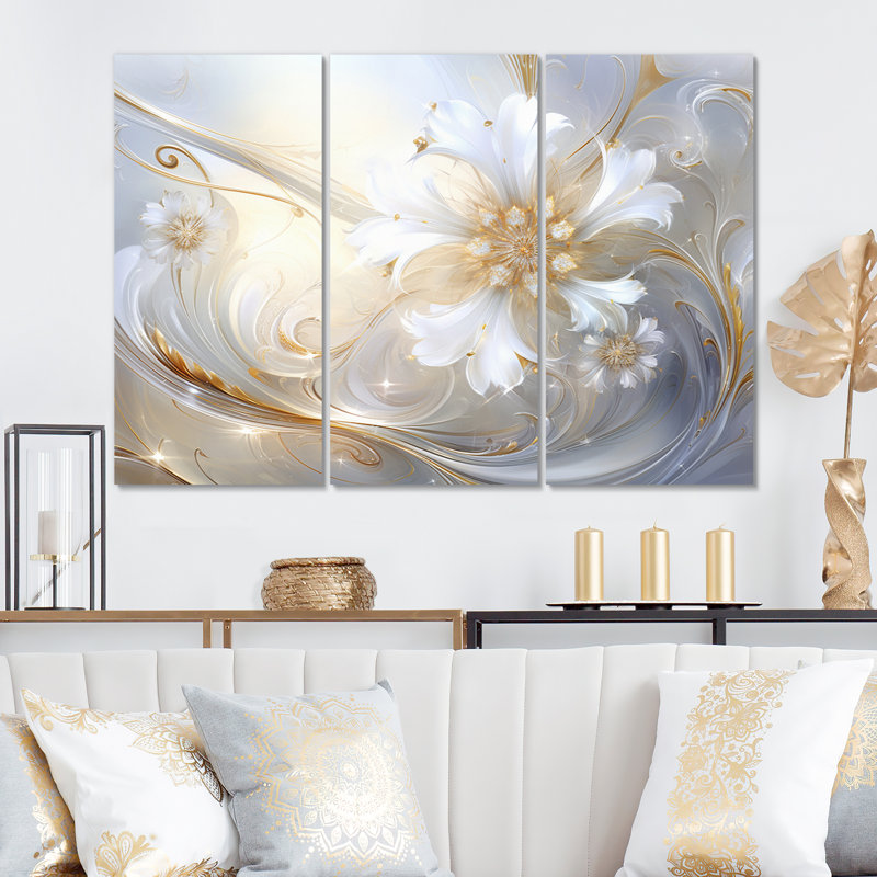Pieters " Dreamy White Digital Spring Flowers III " 3 - Pieces, 28" H x 36" W x 1" D