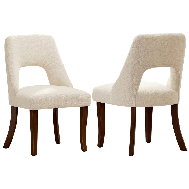 Ensemble de 2 chaises de salle à manger en chenille avec pieds courbés en bois massif, Beige, Beige