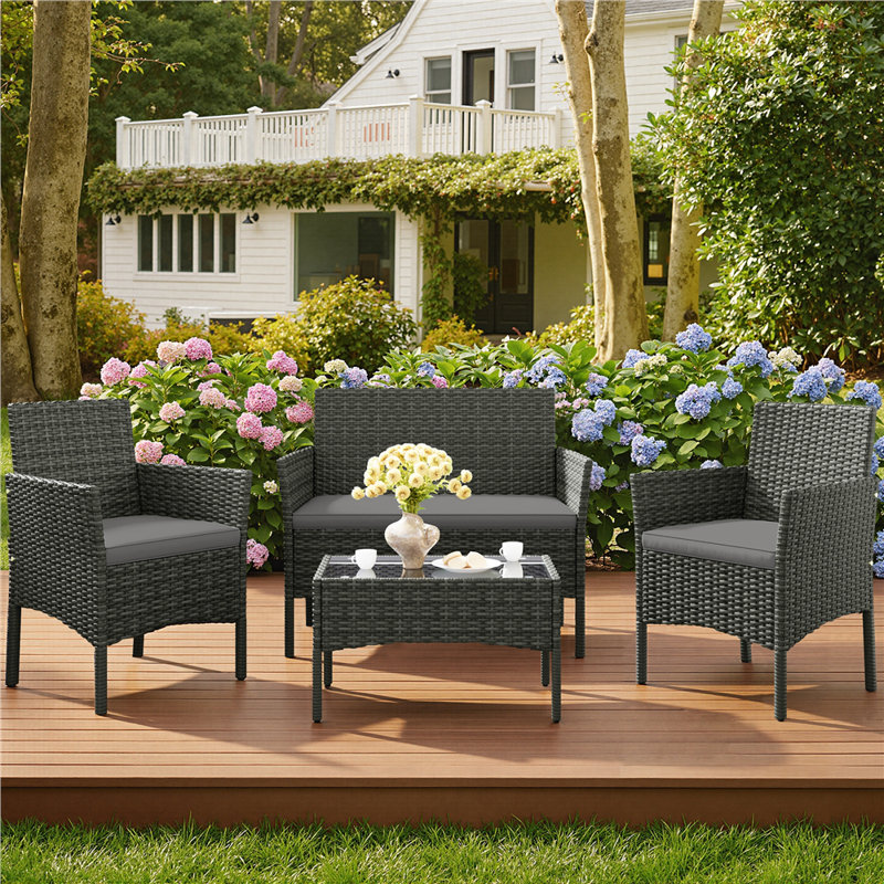 Patio Conversation Set with Cushions for Porch, Grey, Grey