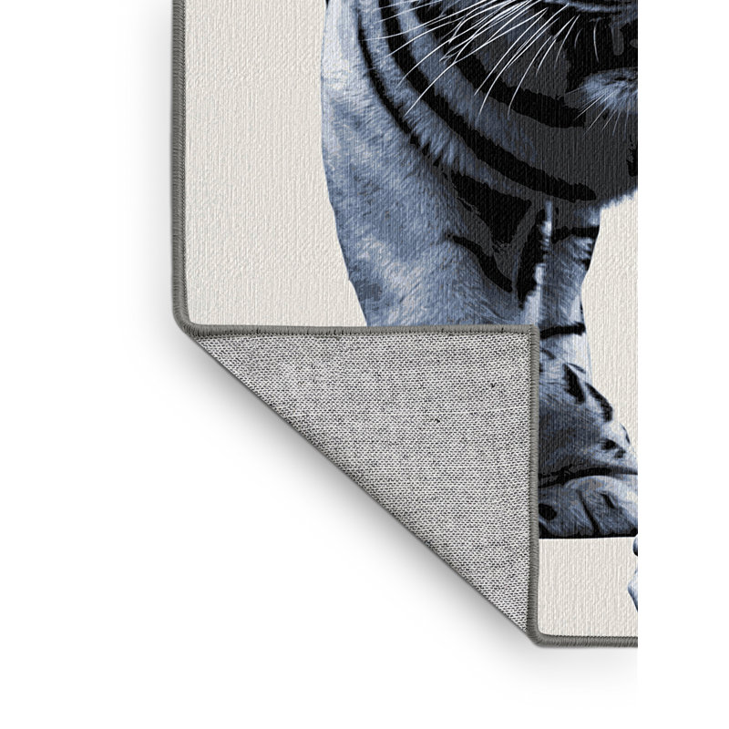  Tapis blanc lavable avec tigres du Bengale et grands chats, Rond 4 pi