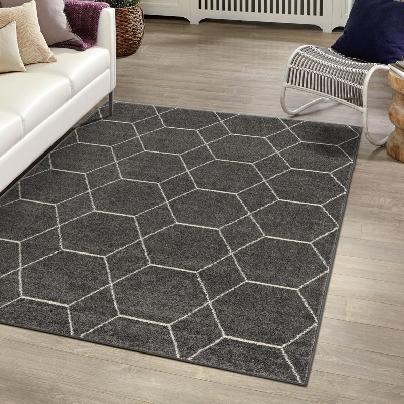 Tapis géométrique Debrodie, Rectangle 2 pi x 3 pi 1 po, Gris foncé
