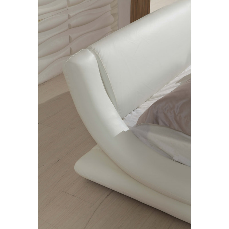 Vegan Leather Platform Bed, White, Queen