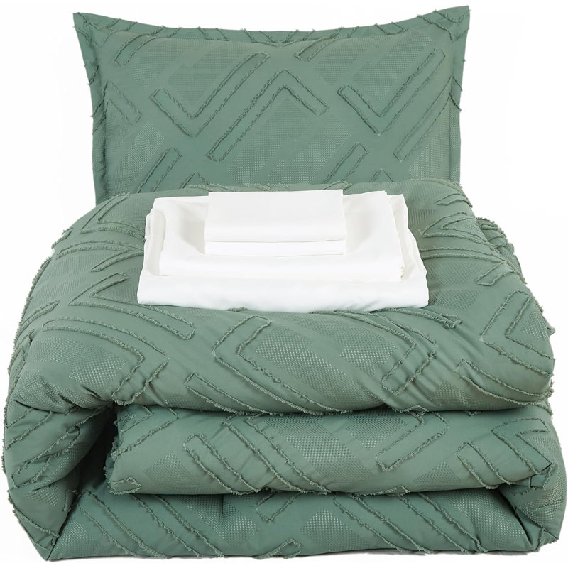 Denise Geometric Waffle Textured Clip Jacquard Bed in a Bag Comforter Set, California King Comforter + 6 Additional Pieces
