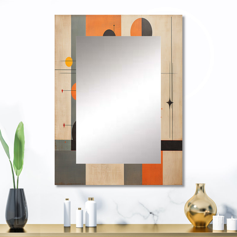 Mid-Century New Balance, abstrait géométrique rétro I - miroir moderne Mid-Century, miroir mural bleu unique, impression d'art en métal