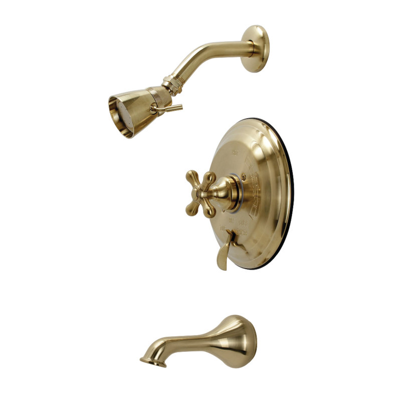 Kingston Brass Restoration Single-Handle Pressure Balanced Tub and Shower Faucet, Brushed Brass