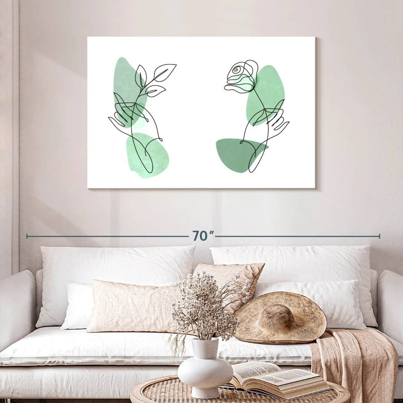 Harnek Minimalist Green Rose Lines, 30" H x 45" W
