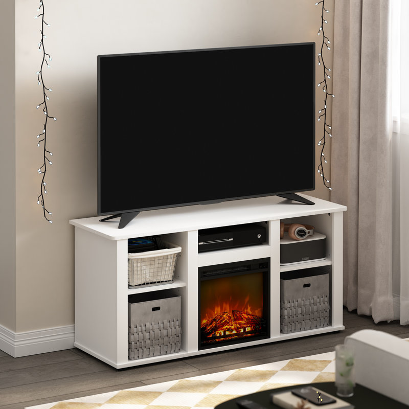 Solid White 47'' Media Console with Electric Fireplace